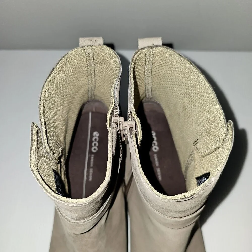 Ecco Dress Classic 35 Ankle Boot Womens EU 41 Taupe Leather Block Heel NEW